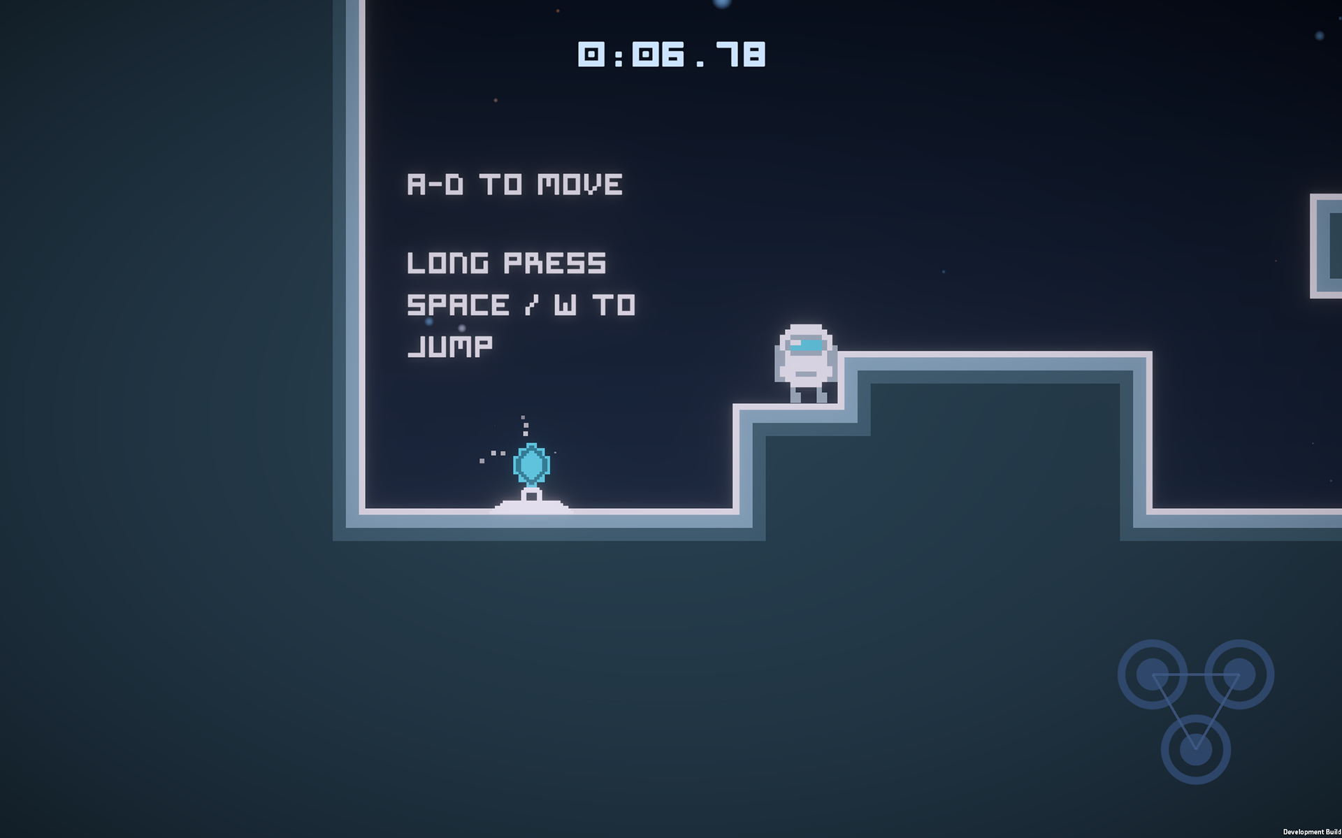 ECHO screenshot — tutorial level with movement hints